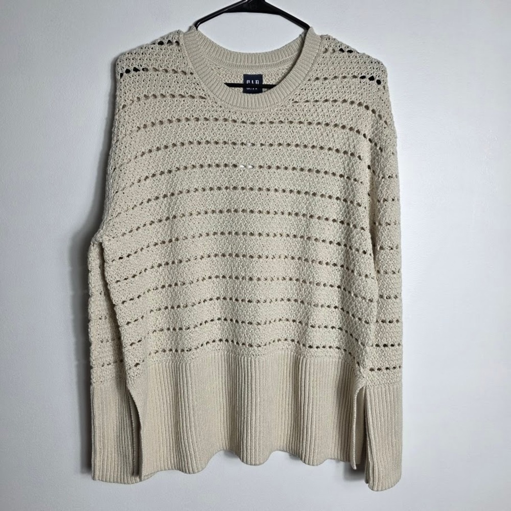 GAP Womens Beige Open Knit Pullover Sweater S Crew Neck Long Sleeve
